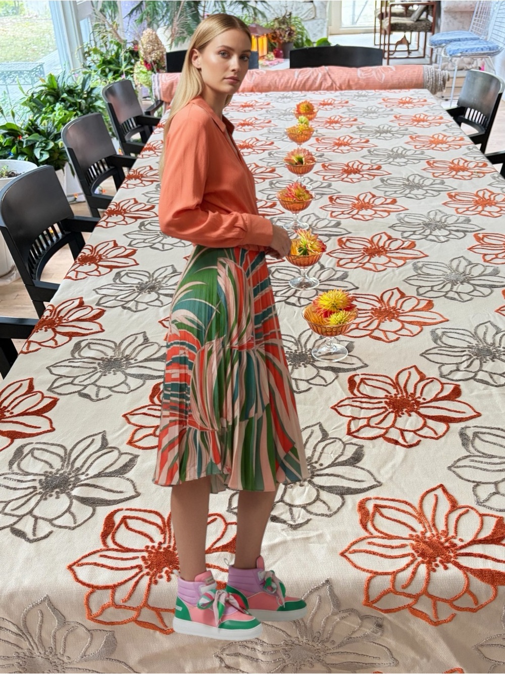 Emilio Pucci Coral Pink Knee Length Dress with pleated Skirt. US 8